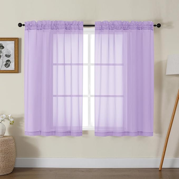 Gwine Lilac Sheer Curtains for Living Room 45 inches Long, Short Voile Light by Gwine