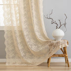 YJ YANJUN Vintage Lace Curtains 72 Inches Long-Victorian Flower Beige Voile - Image 4