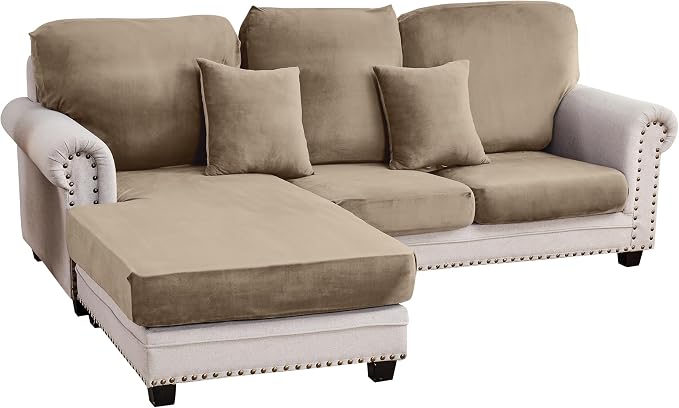 Couch Cover 3-Piece Elastic Velvet Couch Cushion Covers & Chaise Slipcovers by Taque