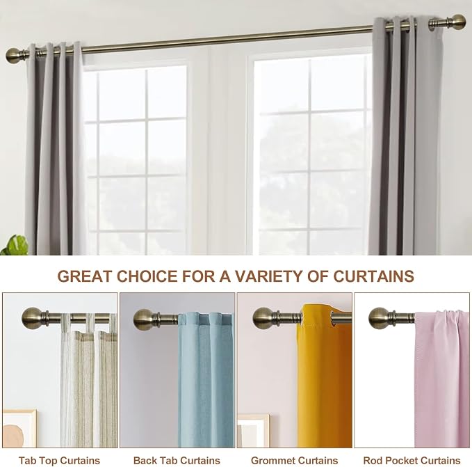 Antique Brass Curtain Rods for Windows 48 to 88, Adjustable 5/8 inch Brushed - Image 7