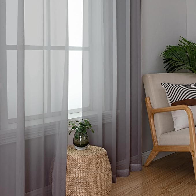 Simplebrand Grey Sheer Curtains 72 Inches Long 2 Panels - Image 2