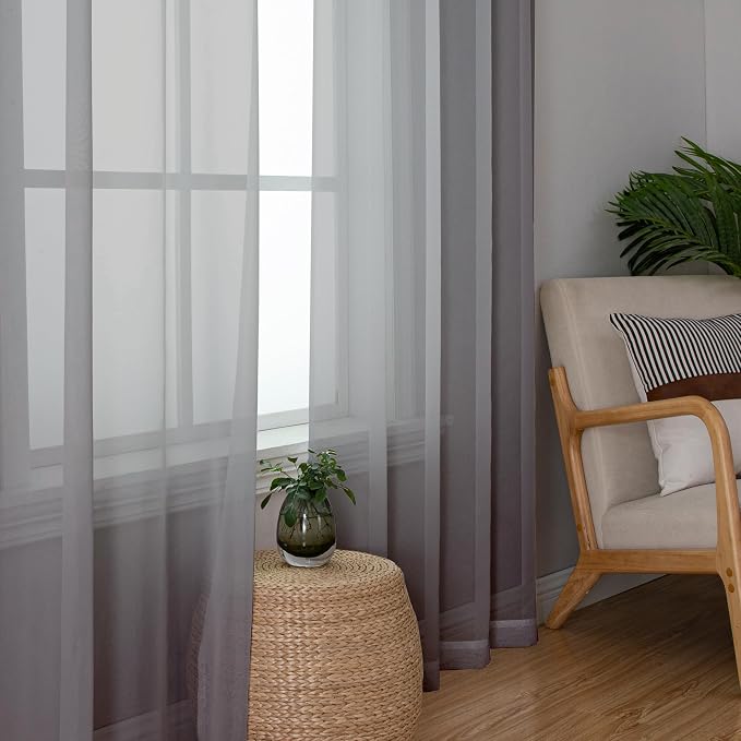 Simplebrand Grey Sheer Curtains 84 Inches Long, Light Filtering Rod Pocket - Image 3