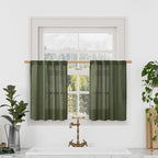 LAMIT Olive Green Linen Kitchen Curtains 24 Inch Length, Semi Sheer Light by LAMIT