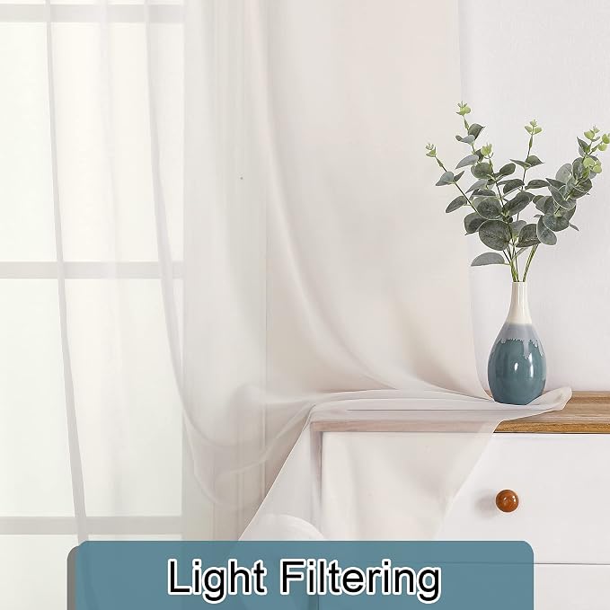 Lecloud Sheer Curtain Panels Set 96" Inches Long, Solid Voile Light Filtering - Image 7