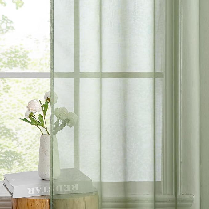 MIULEE 2 Panels Sage Green Sheer Curtains 84 inches Long Window Curtains Rod - Image 5
