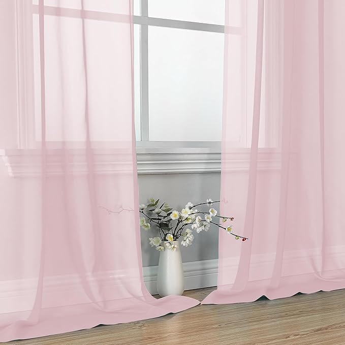 OVZME Blush Pink Sheer Curtains 84 Inches Long 2 Panels - Image 6