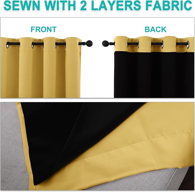 NICETOWN Bright Yellow Full Shade Curtain Panels, Pair of Thermal Insulated & - Image 5