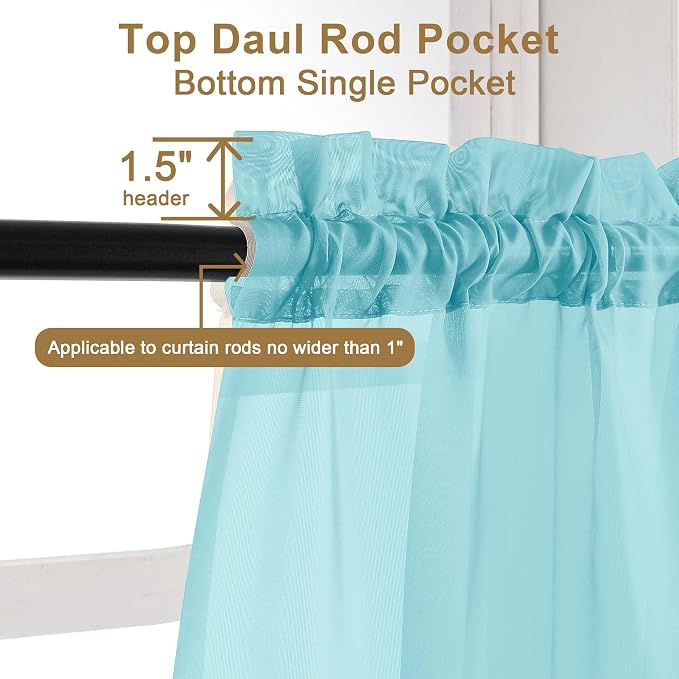 Chyhomenyc Aqua Sheer Curtains 96 inches Long 2 Panels, Light Filtering Soft - Image 6