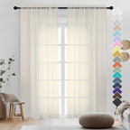 OVZME Cream Sheer Curtains 84 Inches Long 2 Panels by OVZME
