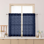 Chyhomenyc Navy Blue Sheer Curtains 36 Inch Length, Light Filtering Leaf Tufted by Chyhomenyc