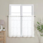 OWENIE Furman Ivory Sheer Kitchen Curtains Tiers 36 inch Length, Light - Image 2