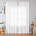 Simplebrand White Sheer Curtains 84 Inches Long, Light Filtering Rod Pocket by Simplebrand