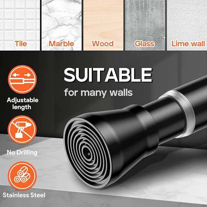 AIZESI Black 1pcs Spring Tension Curtain Rods 17 to 26 Inches, Short Tension - Image 4