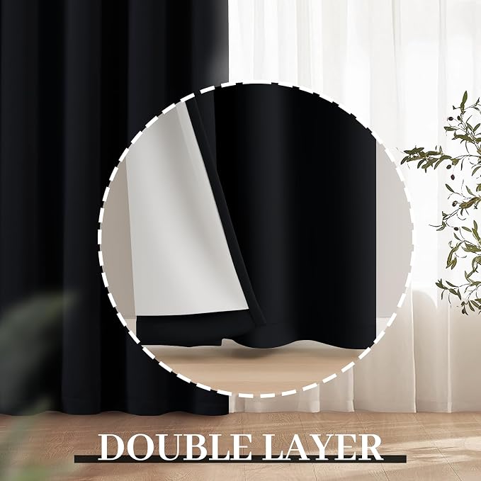 Yakamok 100% Blackout Curtains Black Room Darkening Thermal Insulated Window - Image 8