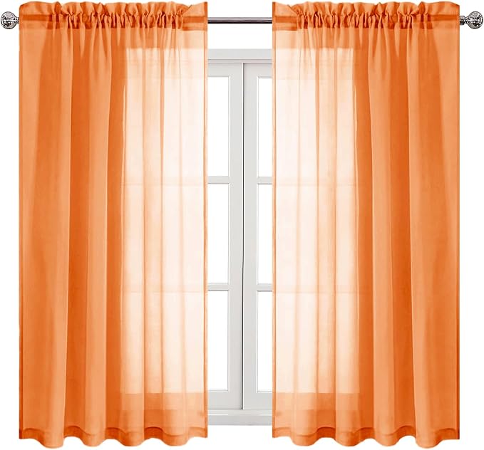 DWCN Sheer Curtains 45 inches Long 2 Panels Set, Rod Pocket Orange Voile Sheer - Image 9