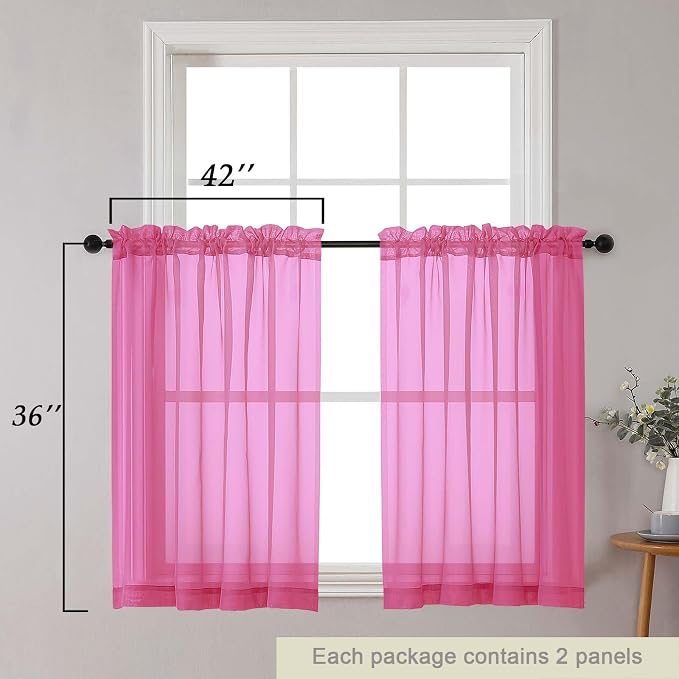Cafe Curtains 36 Inch Length Tier 2 Pieces, Modern Soft Airy Sheer Kitchen - Image 2