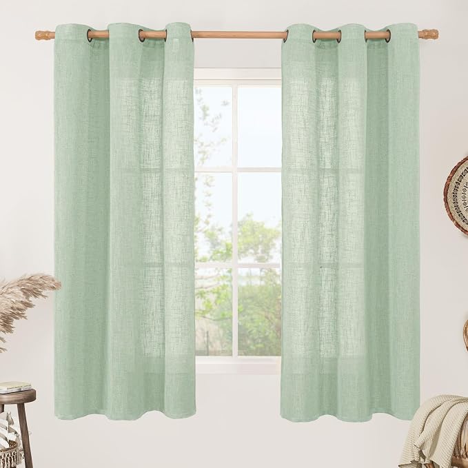 LAMIT Fresh Green Linen Sheer Curtains 63 Inch Length by LAMIT