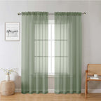 Lecloud Sage Green Sheer Curtains 78 Inches Long 2 Pcs, Modern Solid Voile by Lecloud