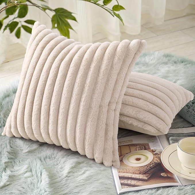 decorUhome Summer Cozy Faux Fur Throw Pillow Covers 18x18 Set of 2 Decorative - Image 4