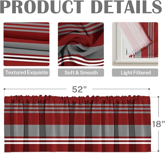 Emvency 2 Pack Valances Window Treatments, 52x18 Inch Rod Pocket Valances - Image 3