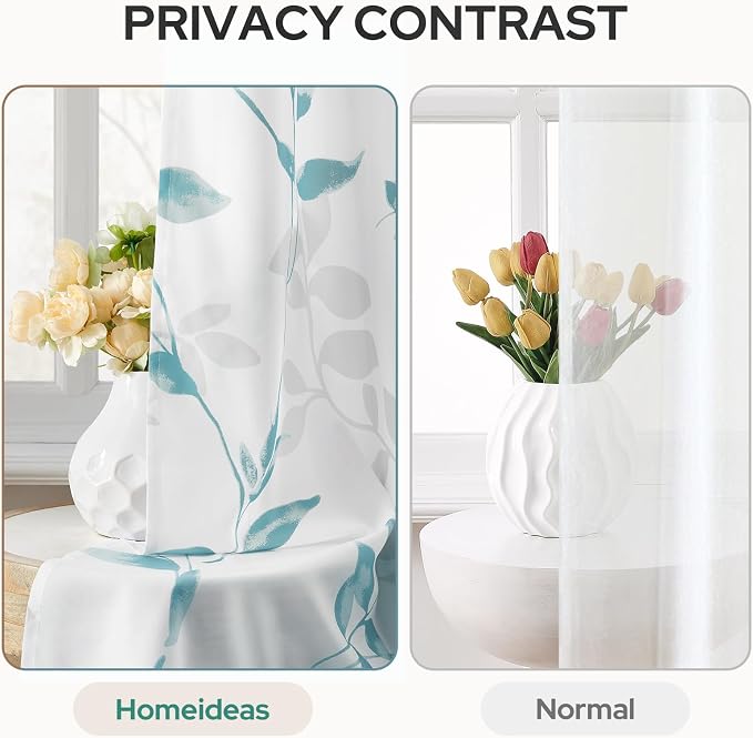 HOMEIDEAS Non-See-Through Teal and White Privacy Sheer Curtains 52 X 96 Inch - Image 3