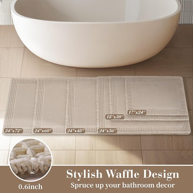 RESARE Waffle Bath Mat, Super Absorbent Non Slip, Machine Washable, Ultra Soft - Image 5