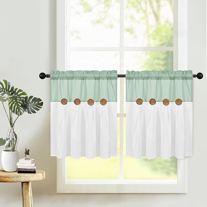 FRAMICS Boho Kitchen Curtains 24 Inch Length, Farmhouse Cotton Linen Tier - Image 2