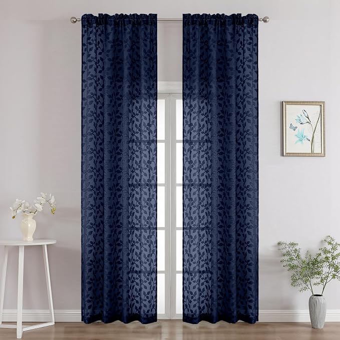 Chyhomenyc Navy Blue Sheer Curtains 96 Inch Length 2 Panels Set, Light by Chyhomenyc