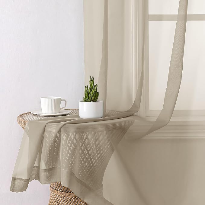 Aiyufeng Taupe Sheer Curtains 84 Inches Long 2 Panels Set, Semi Transparent - Image 9