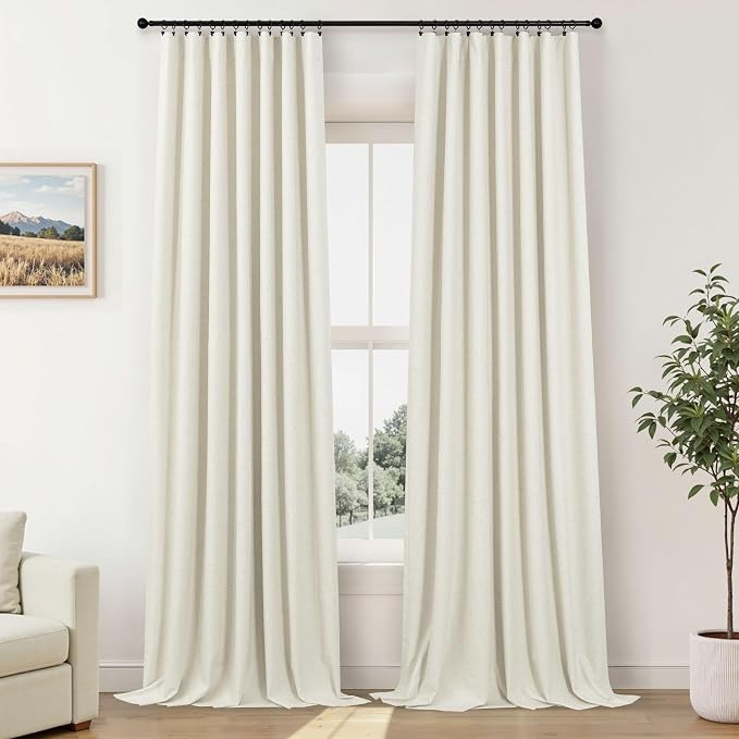 Cream Linen Blackout Curtains 60 Inches Wide - Image 9