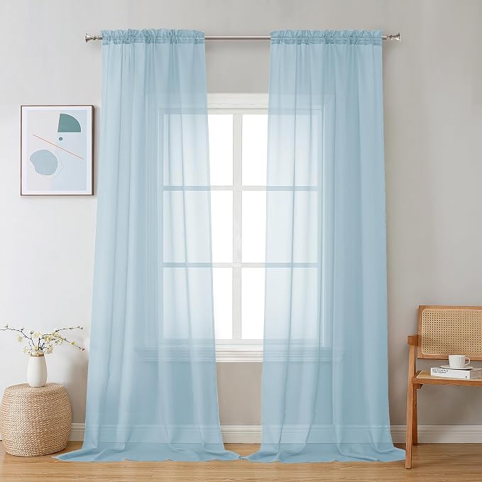 Chyhomenyc Sky Blue Sheer Curtains 120 Inches Long by Chyhomenyc