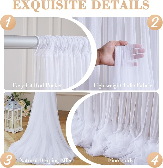 10ft x 12ft White Tulle Backdrop Curtain - Image 6