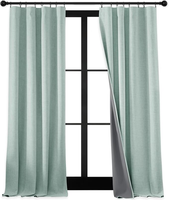 RYB HOME 100% Blackout Linen Textured Curtains 90 inches Long, Thermal by RYBHOME