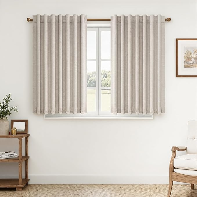 Topfinel 45 Inches Long Boho Linen Curtains Tiers by Topfinel