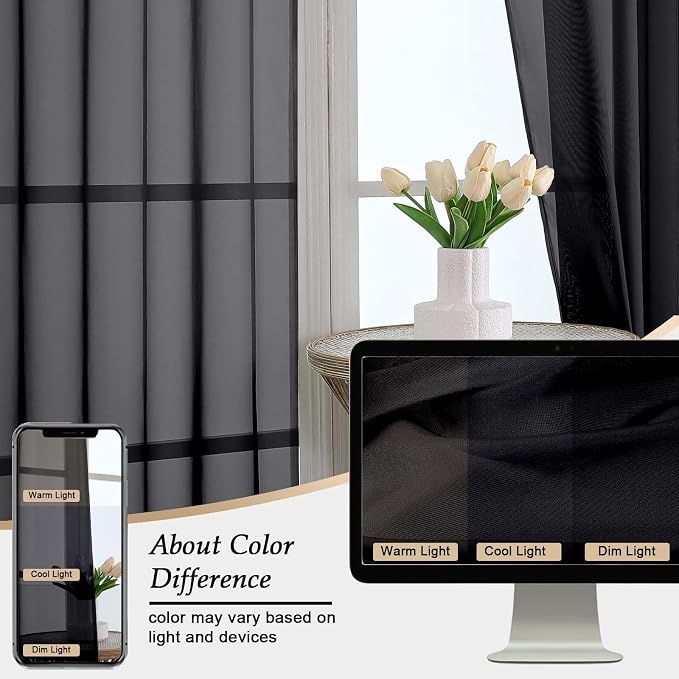 Black Sheer Curtains for Bedroom Living Room 96 Inches Long 2 Panels, Modern - Image 7