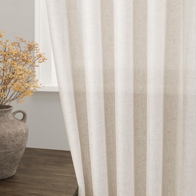 Linen Beige Curtains 145 inch Extra Long - Image 2