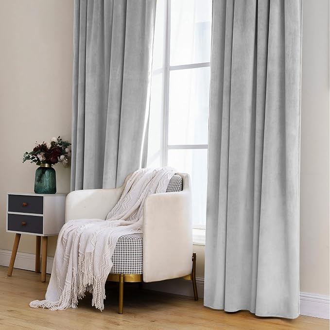MIULEE Greyish White Velvet Curtains 96 inches 2 Panels - Image 7