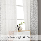 Lecloud Leia Clip Textured Leaf Ivory Sheer Curtain 63 Inch Length 2 Panels - Image 3