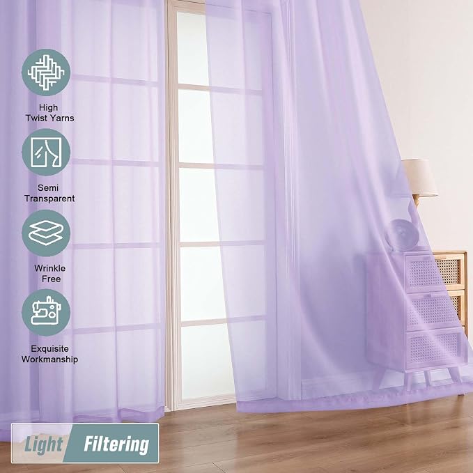 Sheer Curtains for Window 96 Inches Long 2 Panels, Soft Airy Light Filtering - Image 5