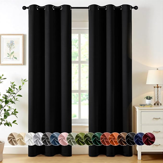 MIULEE Black Blackout Curtains for Bedroom Living Room 86 Inches Long 2 Panels by MIULEE