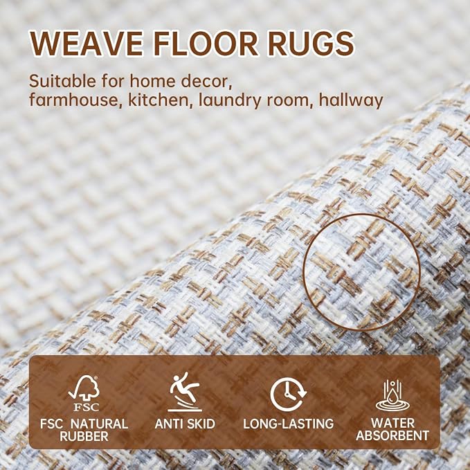 eqivei Kitchen Rugs and Mats Non Skid Washable Set of 2 PCS, Absorbent Runner - Image 3