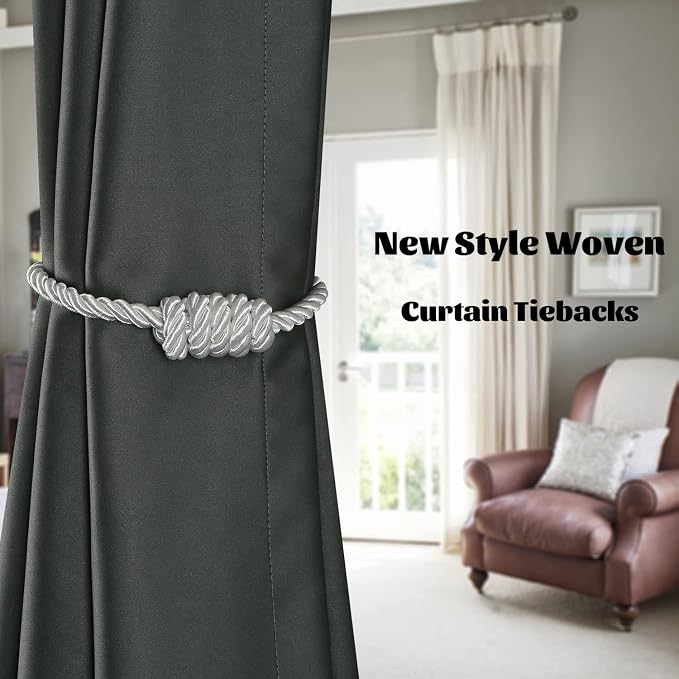BEL AVENIR Magnetic Curtain Tiebacks, Decorative Drapery Holdbacks Modern Woven - Image 6