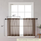Kitchen Curtains 24 Inch Length Tier 2 Pieces, Chocolate Sheer Curtain Solid - Image 2