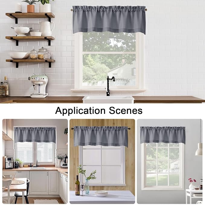 Chyhomenyc Dark Grey Valance for Windows, Light Filtering Faux Linen Solid - Image 6