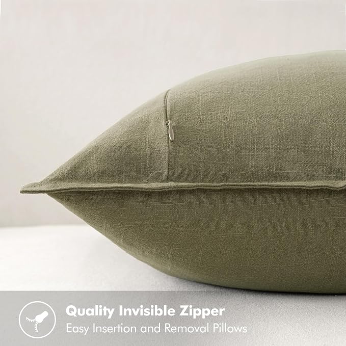 MIULEE Decorative Linen Pillow Covers 18x18 Inch Light Olive Green ​Boho - Image 3