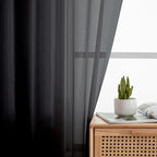 Aiyufeng Black Sheer Curtains for Windows 54 inch Long 2 Panel Set, Rod Pocket - Image 2