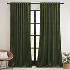 RYB HOME Green Velvet Curtains 84 inch, Solid Room Darkening Window Curtains - Image 2