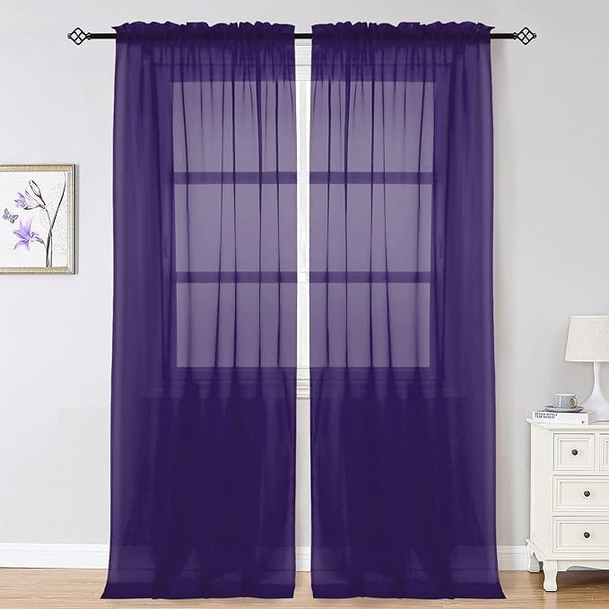 OWENIE Purple Sheer Curtains 96 Inch Length, Elegant Sheer Curtains by OWENIE