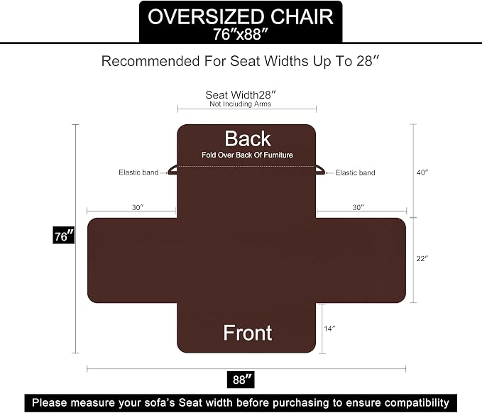 U-NICE HOME Reversible Oversized Chair Covers Quilted Water Repellent Pet - Image 6