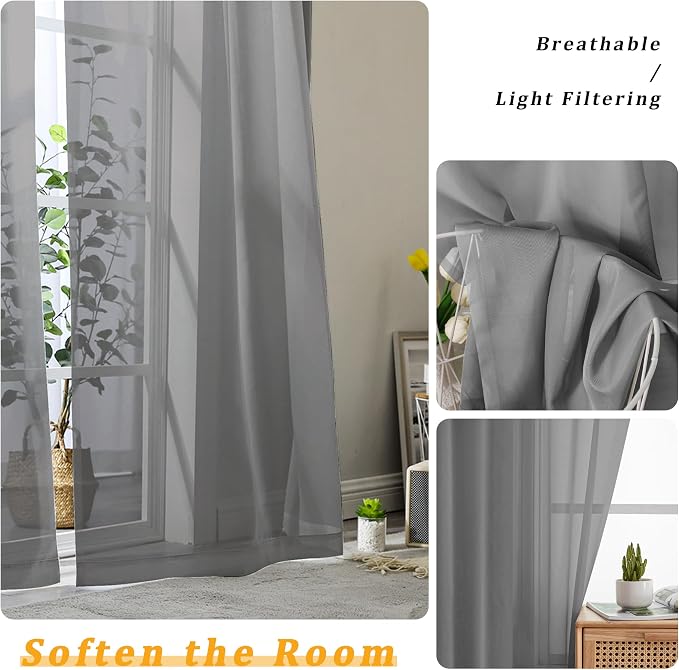 Gwine Charcoal Grey Valances for Windows, Small Light Filtering Rod Pocket Cafe - Image 4